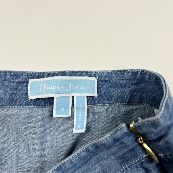 Draper James Blue Faux Wrap Chambray Asymmetrical Ruffle Mini Skirt - Picture 3 of 5